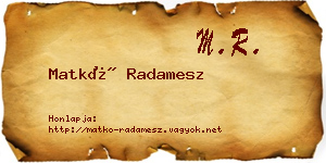 Matkó Radamesz névjegykártya